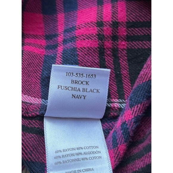 Rails Womens Plaid Button-Up Flannel Shirt Fuchsia/Black/White L Frayed Hem - Picture 7 of 10